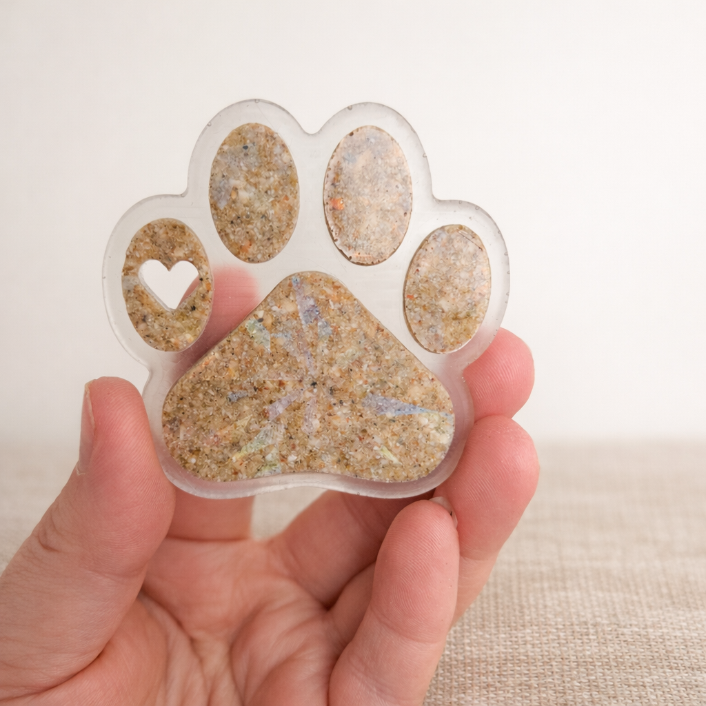 Hondenpotje met holografische voetzooltjes van epoxy - Volledig Gepersonaliseerd